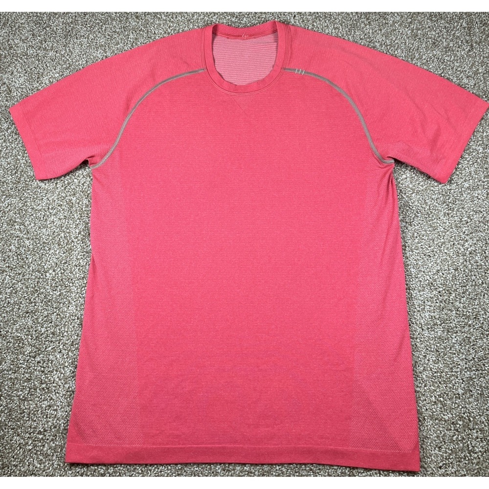 Lululemon Metal Vent Tech Shirt Men's Large Coral Pink Short Sleeve Yoga Gym